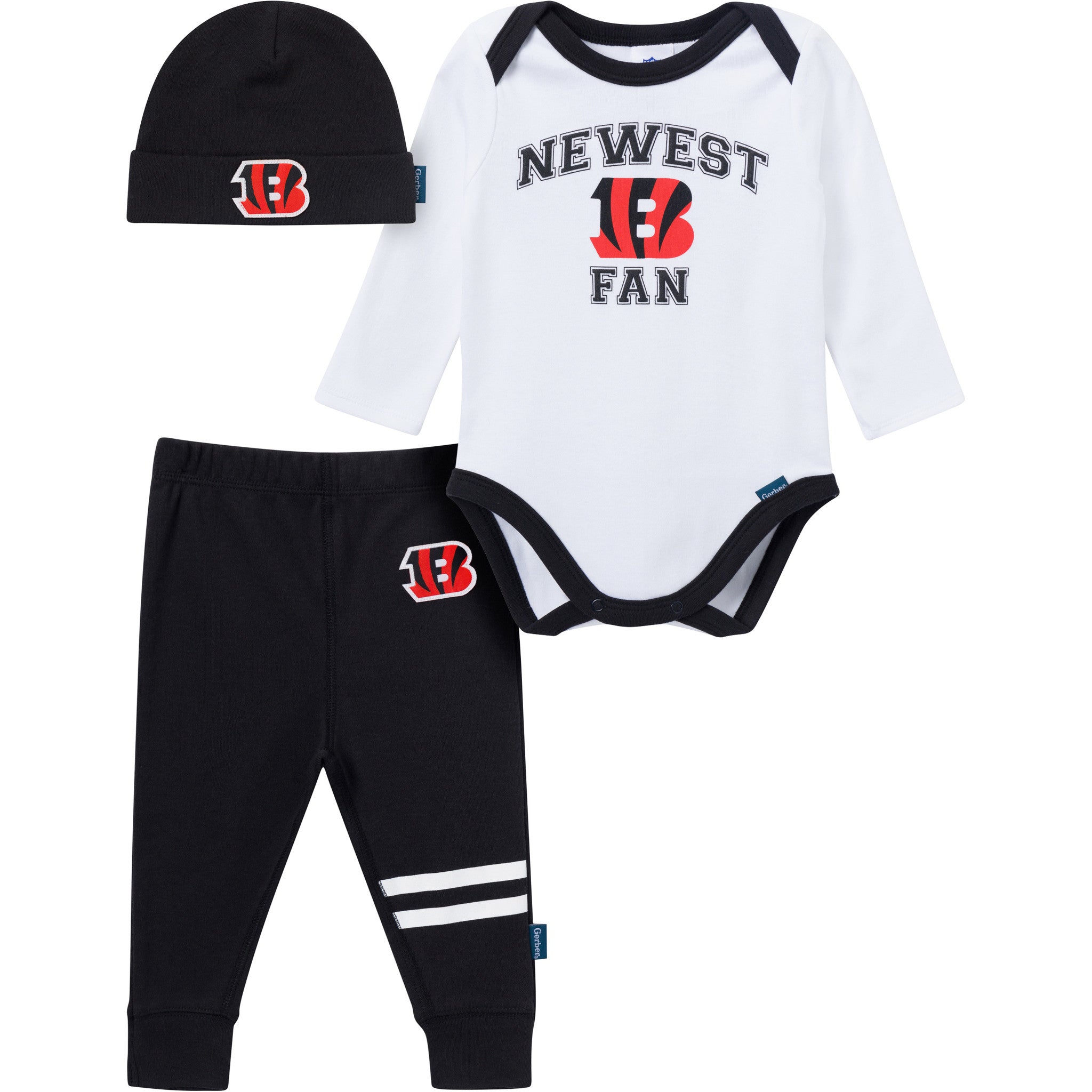 3-Piece Baby Boys Cincinatti Bengals Bodysuit, Active Pant and Cap-Gerber Childrenswear Wholesale