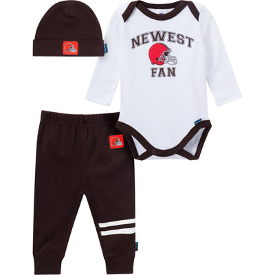 3-Piece Baby Boys Cleveland Browns Bodysuit, Active Pant and Cap-Gerber Childrenswear Wholesale