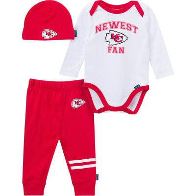 3-Piece Baby Boys Kansas City Chiefs Bodysuit, Active Pant and Cap-Gerber Childrenswear Wholesale