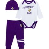 3-Piece Baby Boys Minnesota Vikings Bodysuit, Active Pant and Cap-Gerber Childrenswear Wholesale