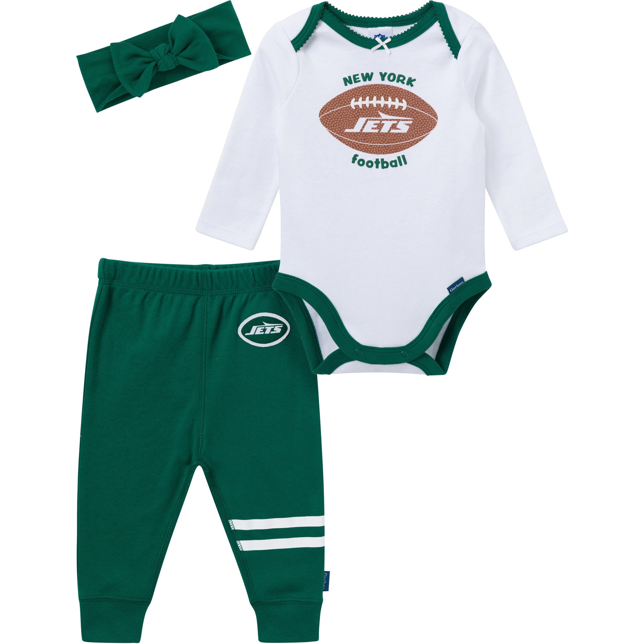 3-Piece Baby Girls New York Jets Bodysuit, Pants & Headband Set-Gerber Childrenswear Wholesale