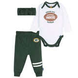 3-Piece Baby Girls Green Bay Packers Bodysuit, Pants & Headband Set-Gerber Childrenswear Wholesale