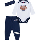 3-Piece Baby Girls New England Patriots Bodysuit, Pants & Headband Set-Gerber Childrenswear Wholesale