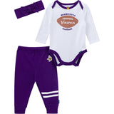 3-Piece Baby Girls Minnesota Vikings Bodysuit, Pants & Headband Set-Gerber Childrenswear Wholesale