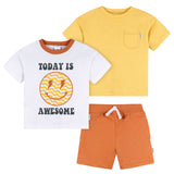 3-Piece Infant & Toddler Boys Awesome Yellow T-Shirts & Shorts-Gerber Childrenswear Wholesale