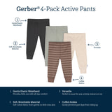 4-Pack Baby Boys Dark Shadow Active Pants-Gerber Childrenswear Wholesale