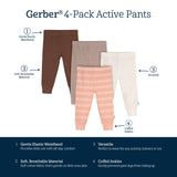 4-Pack Baby Girls Vanilla Active Pants-Gerber Childrenswear Wholesale