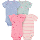 4-Pack Baby Girls Ladybug Pink Short Sleeve Bodysuits-Gerber Childrenswear Wholesale