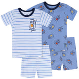 4-Piece Infant & Toddler Boys Blue Juice Box Cotton Pajama Short Set-Gerber Childrenswear Wholesale