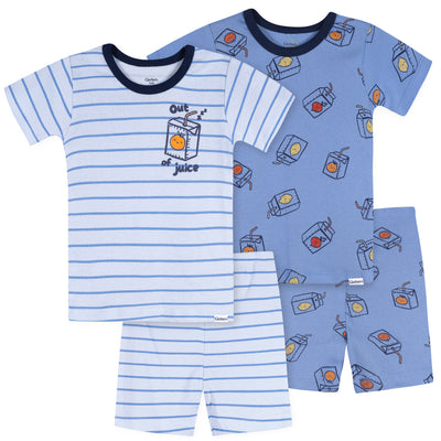 4-Piece Infant & Toddler Boys Blue Juice Box Cotton Pajama Short Set-Gerber Childrenswear Wholesale