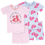 4-Piece Infant & Toddler Girls Flamingo Floatie Cotton Pajama Short Set-Gerber Childrenswear Wholesale