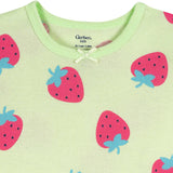 4-Piece Infant & Toddler Girls Pink and Green Strawberries Cotton Pajama Short Set-Gerber Childrenswear Wholesale