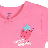 4-Piece Infant & Toddler Girls Pink and Green Strawberries Cotton Pajama Short Set-Gerber Childrenswear Wholesale