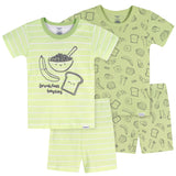 4-Piece Infant & Toddler Neutral Green Breakfast Cotton Pajamas-Gerber Childrenswear Wholesale