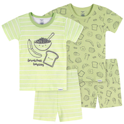 4-Piece Infant & Toddler Neutral Green Breakfast Cotton Pajamas-Gerber Childrenswear Wholesale