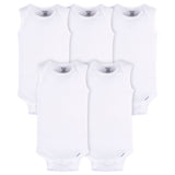 5- Baby Neutral White Sleeveless Onesies® Bodysuits-Gerber Childrenswear Wholesale