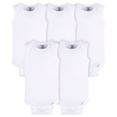 5- Baby Neutral White Sleeveless Onesies® Bodysuits-Gerber Childrenswear Wholesale