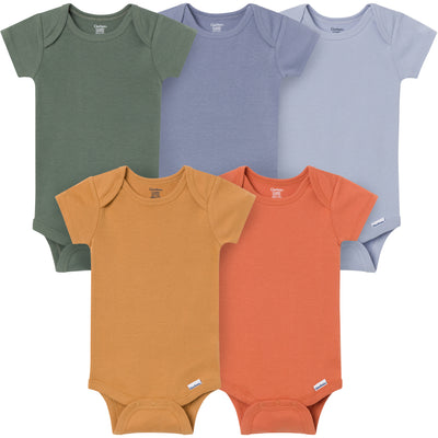 5-Pack Baby Boys Cozy Neutral Short Sleeve Bodysuits-Gerber Childrenswear Wholesale