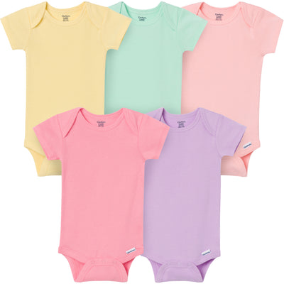 5-Pack Baby Girls Pastels Short Sleeve Bodysuits-Gerber Childrenswear Wholesale