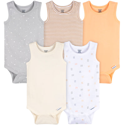 5-Pack Baby Neutral Earthy Neutrals Sleeveless Bodysuits-Gerber Childrenswear Wholesale