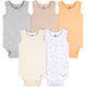 5-Pack Baby Neutral Earthy Neutrals Sleeveless Bodysuits-Gerber Childrenswear Wholesale