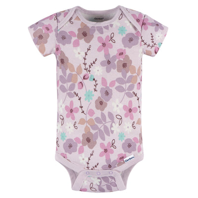 Baby Girls Purple Floral Short Sleeve Onesies Bodysuit-Gerber Childrenswear Wholesale