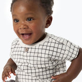 Baby Boys Dk Grey Plaid Henley Drop Shoulder Top-Gerber Childrenswear Wholesale