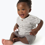 Baby Boys Dk Grey Plaid Henley Drop Shoulder Top-Gerber Childrenswear Wholesale