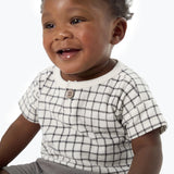 Baby Boys Dk Grey Plaid Henley Drop Shoulder Top-Gerber Childrenswear Wholesale