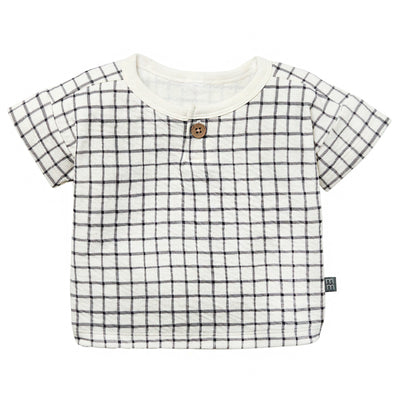Baby Boys Dk Grey Plaid Henley Drop Shoulder Top-Gerber Childrenswear Wholesale