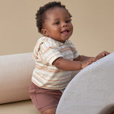 Baby Boys Ivory Multi Color Stripe Short Sleeve Hooded Top-Gerber Childrenswear Wholesale
