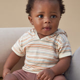 Baby Boys Ivory Multi Color Stripe Short Sleeve Hooded Top-Gerber Childrenswear Wholesale