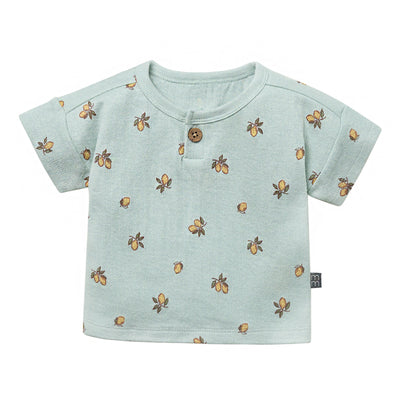 Baby Boys Lt Sky Lemon Henley Drop Shoulder Top-Gerber Childrenswear Wholesale