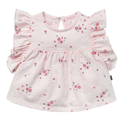 Baby Girls Lt Pink Floral Ruffle Sleeve Top-Gerber Childrenswear Wholesale