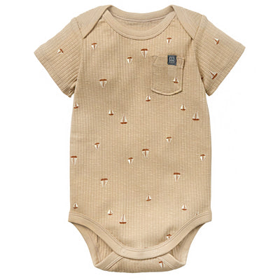 Baby Neutral Lt Tan Sail Boat Short Sleeve Bodysuit-Gerber Childrenswear Wholesale