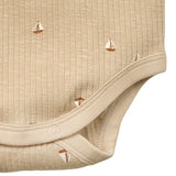 Baby Neutral Lt Tan Sail Boat Short Sleeve Bodysuit-Gerber Childrenswear Wholesale