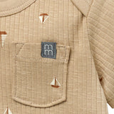 Baby Neutral Lt Tan Sail Boat Short Sleeve Bodysuit-Gerber Childrenswear Wholesale