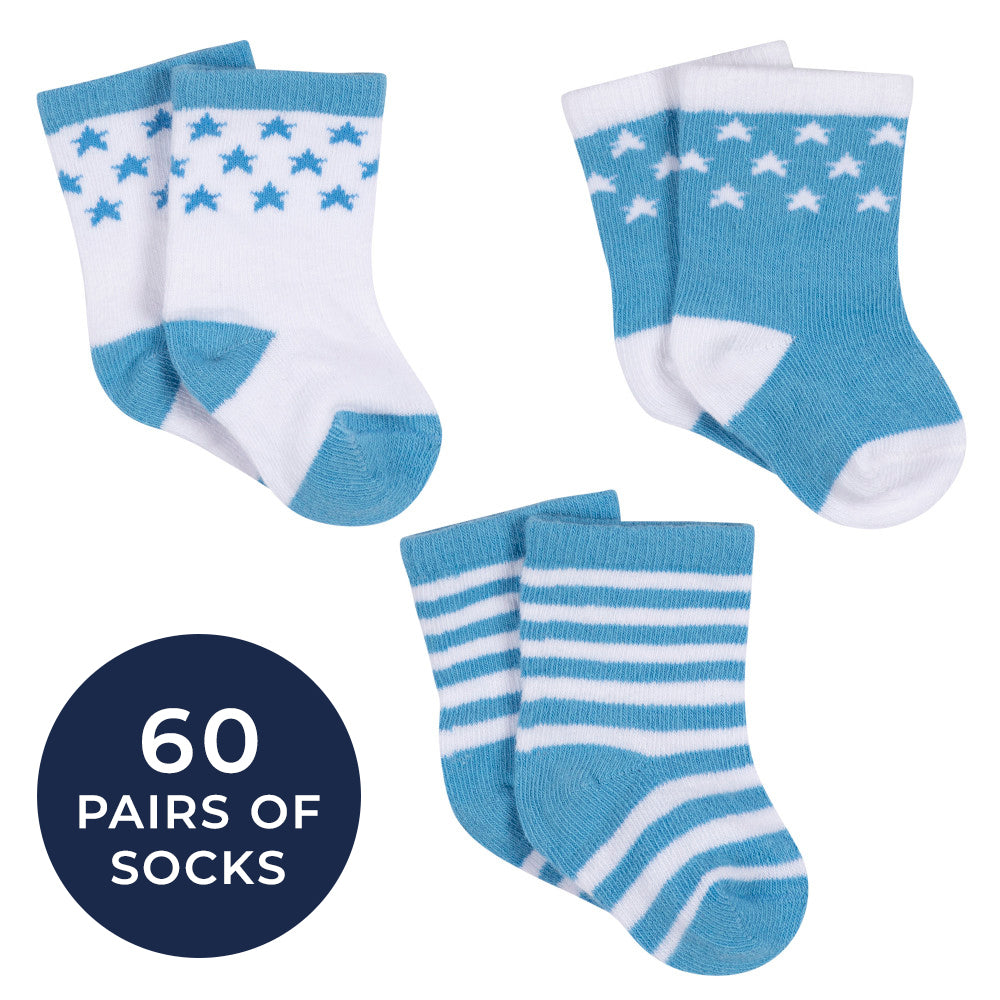 CASE of 20: 3-Pack Baby Boys Boy Stars Jersey Crew Socks-Gerber Childrenswear Wholesale