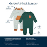 2-Pack Baby Boys Green Fox Rompers-Gerber Childrenswear Wholesale