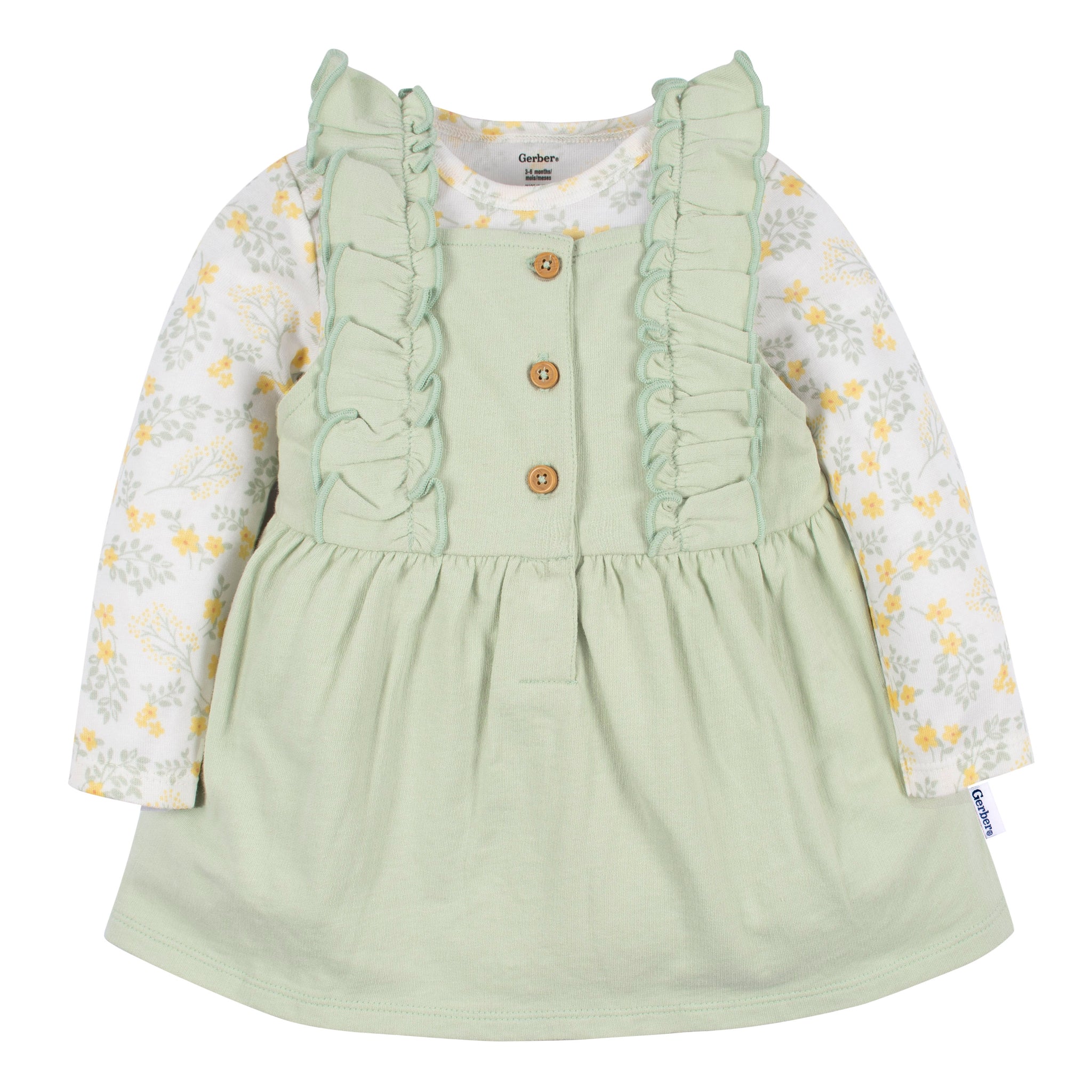 2-Piece Baby Girls Green Floral Jumper & Bodysuit Set-Gerber Childrenswear Wholesale
