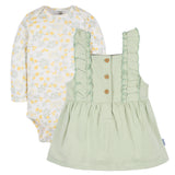 2-Piece Baby Girls Green Floral Jumper & Bodysuit Set-Gerber Childrenswear Wholesale