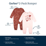 2-Pack Baby Girls Pink Leaves Rompers-Gerber Childrenswear Wholesale
