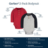 2-Pack Baby Boys Red & Heather Gray Long Sleeve Henley Onesies® Bodysuits-Gerber Childrenswear Wholesale