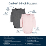 2-Pack Baby Girls Pink & Gray Long Sleeve Onesies® Bodysuits-Gerber Childrenswear Wholesale