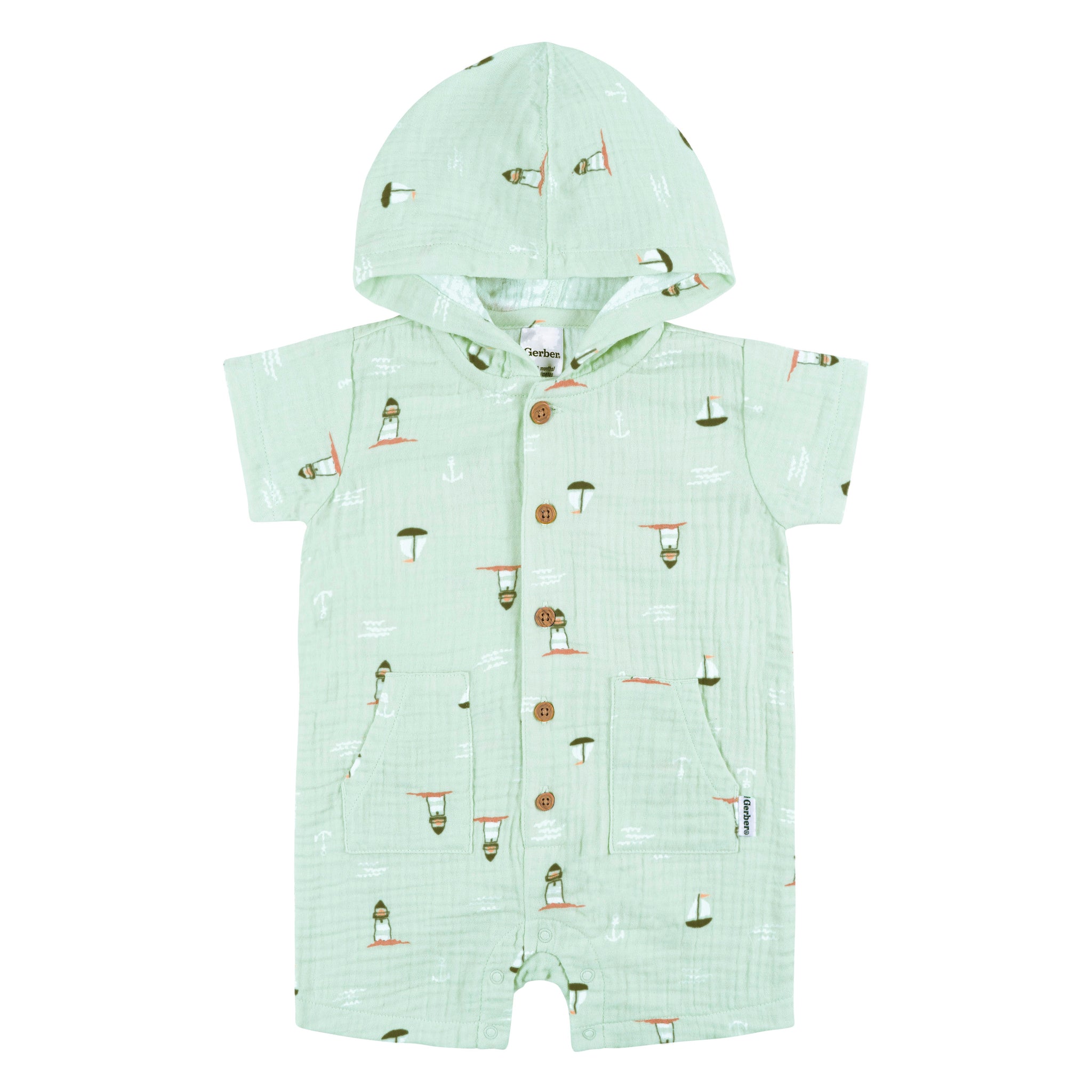 Baby Boys Sea Scene Hooded Romper-Gerber Childrenswear Wholesale