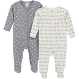 2-Pack Baby Neutral Neutral Grey Moons Sleep 'N Play With Mitten Cuffs-Gerber Childrenswear Wholesale