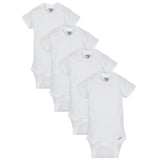 4-Pack Baby Neutral White Short Sleeve Onesies® Bodysuits-Gerber Childrenswear Wholesale