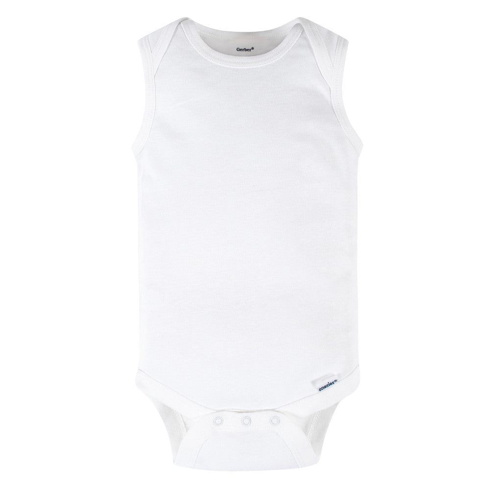 8-Pack Baby Neutral White Sleeveless Onesies® Brand Bodysuits-Gerber Childrenswear Wholesale