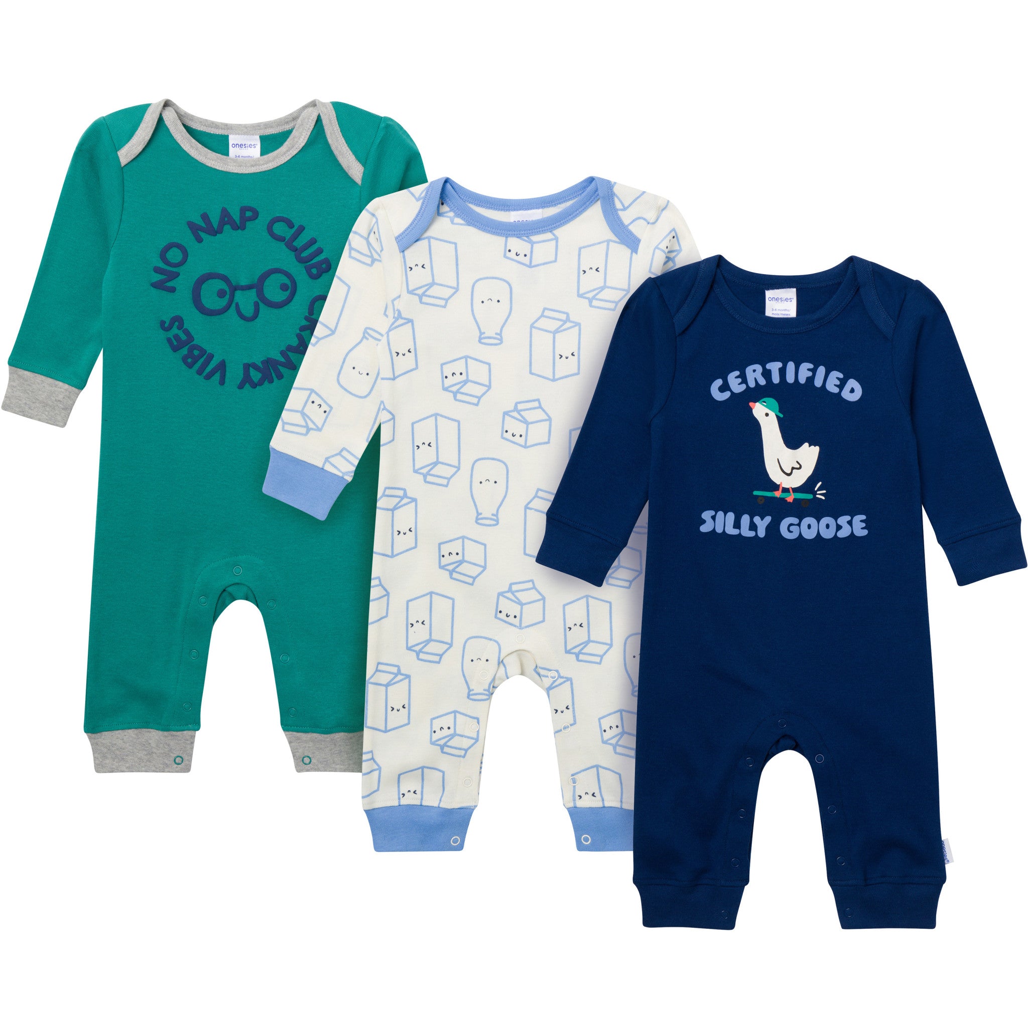 3-Pack Baby Boys Silly Goose Lap Shoulder Footless Pajamas-Gerber Childrenswear Wholesale