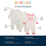 3-Pack Baby Girls Good Vibes Lap Shoulder Footless Pajamas-Gerber Childrenswear Wholesale